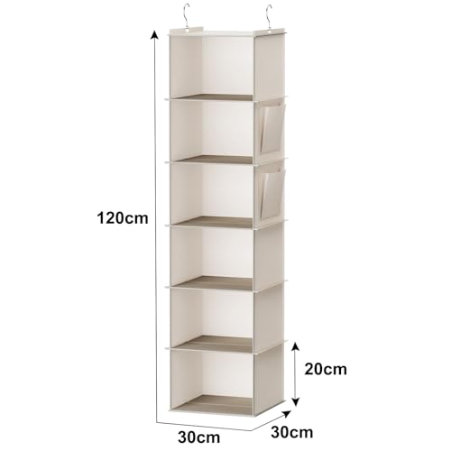 YOUDENOVA Hanging Closet Organizer, 6-Shelf Closet Hanging Storage with Side Pockets, Beige - color: Beige