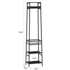 Coat Rack Freestanding, Coat Stand with Metal Basket and Storage Shelves, Hall Tree Free Standing With and 7 Hooks, Clothes Rack Stand Organizer, Black - color: Black, style: 2 Shelves + 1 Basket