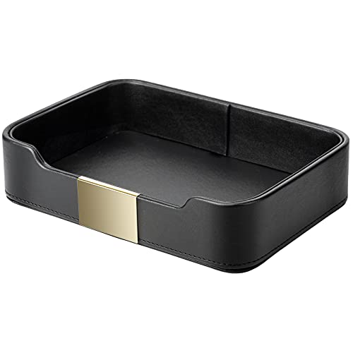 SANZIE Luxury Leather Tray Desktop Storage Catchall Organizer Decorative Tray for Entryway Table to Hold Jewelry Watch Keys Phone Wallet (Metal Gilded, Black) - color: Black (Gold)