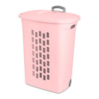 Sterilite 3 Pack Ultra Wheeled Hamper, Plastic Laundry Basket Clothes Bin with Wheels, Flip Top Lid and Retractable Handle, Pink Frost - color: Pink Frost