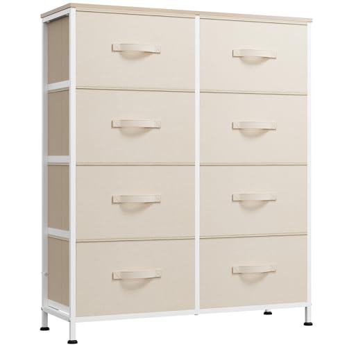 WLIVE Fabric Dresser for Bedroom, Tall Dresser with 8 Drawers, Storage Tower with Fabric Bins, Double Dresser, Chest of Drawers for Closet, Playroom, Dormitory, Cream White - color: Cream White, style: General