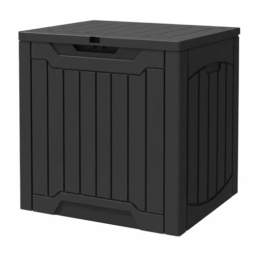 YITAHOME 31 Gallon OutdoorDeck Box, Lockable Resin Storage Box and Waterproof Package Delivery Box for Patio, Garden, Poolside, Cushions, Supplies & Sports Gear, Black - color: Black, size: 31 Gallon, style: Deck Box
