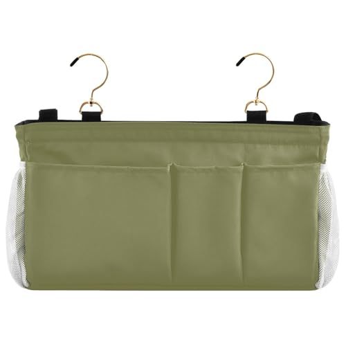 Olive Color Bedside Caddy Storage Bag Bedside Organizer for Dorm Room Top Bunk Bed Bedside Shelf Hanging Organizer 6 Pockets with Hooks for Glasses Book Tablet Holder - color: Olive Color