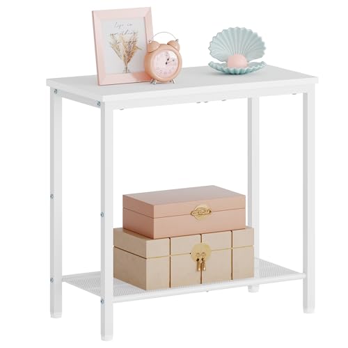 Hoctieon 2 Tier End Table, Sofa Side Table, Narrow Side Table with Storage, Slim Nightstand for Small Spaces, Metal Frame, for Living Room, Bedroom, Sofa Couch, Hall, White - color: White, size: 1 Pack