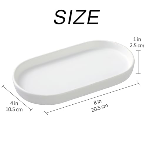 White Round Soap Dispenser Tray - 8'' Ceramic Vanity Tray for Bathroom Decorative, Jewelry Ring Dish, Comestic Holder, Kitchen Sink Countertop Organizer Plate - color: White