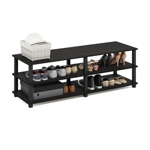 Furinno TURN-S-TUBE Shoe Rack, 3-Tier Wide Shoe Organizer, Open Shelf Rectangular Shoe Storage Rack, 11.6 x 47.2 x 15.4, Toolless Assembly, for Closet Entryway, Office, Garage, Espresso - color: Espresso/Black, size: 3-Tier (47.2"W)