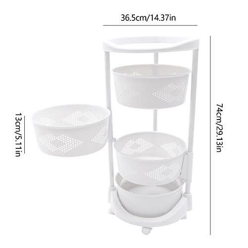 Multi-Layer Kitchen Storage Basket Rotating Vegetable Organizer Cart with Lockable Casters Rolling Living Room Standing Rack with Shelve for Bathroom,Bedroom,29in Height (4Tier-White) - size: 4Tier-White