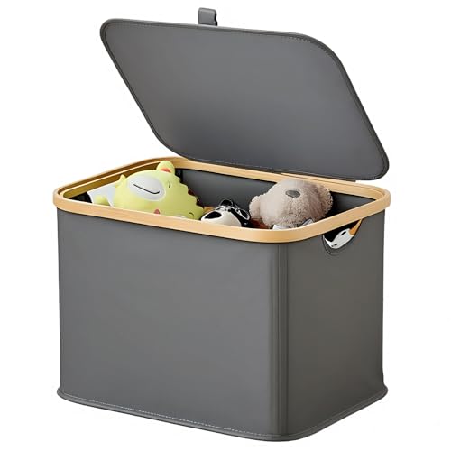 Storage Basket with Lid and Handles, 80L Fabric Bin for Shelf, Closet, Toy Organization, Collapsible Storage Organizer for Home, Grey - color: Grey, size: 80L