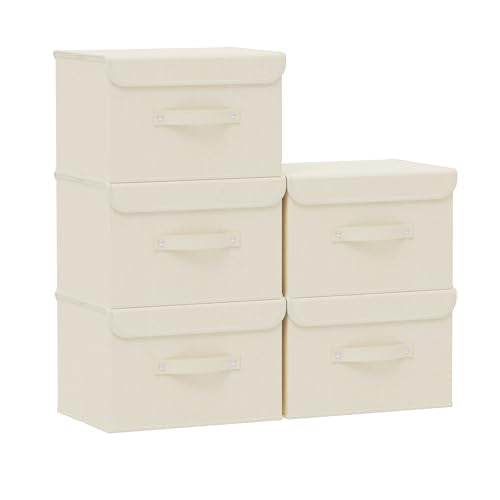 Fabric Storage Bins Cube Organizers with Flip-Top Lid and Handles, Storage Boxes for Organizing Home, Office, and Closet, Beige, 5 Pack 10.2 X 7.9 X 6.7 in - color: Beige, size: 10.2x7.9x6.7in(5-pack)