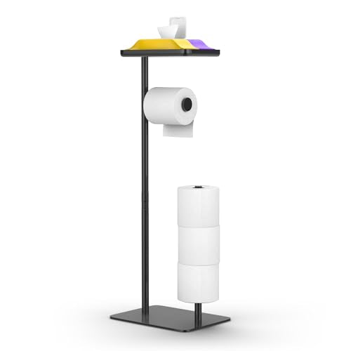 Day Moon™ - Toilet Paper Holder - Modern Roll Holder for Bathroom - 1 Pack - Free Standing - with Shelf, Black - color: Matte Black, size: Free Standing 1 Pack