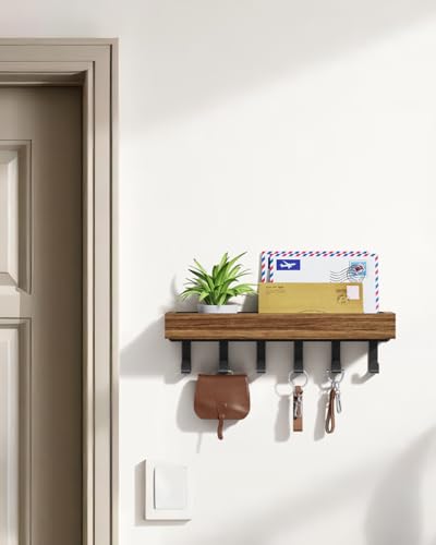 Key Holder Wall Mount Adhesive Magnetic - Hanging Key Hooks with Mail Organizer Tray for Wallet House Accessories - Keys Hanger Rack with Shelf for Camper Entryway Door Home Living Room Decor Rustic - color: Rustic, size: Medium
