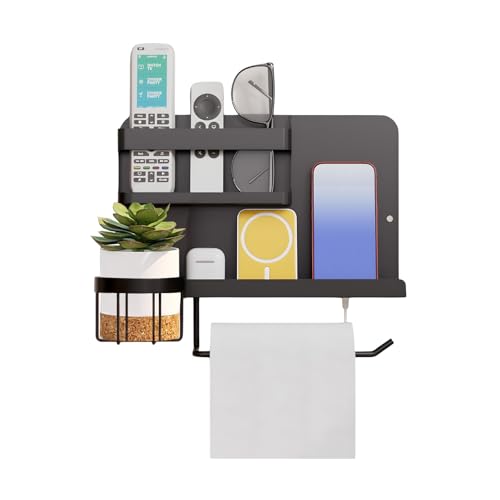 Bedside Wall Organizer Metal Shelf with Cup & Tissue Holder – Waterproof Wall Storage Rack for Dorm Room, Bathroom, Kitchen, and Office (Black) - color: Black
