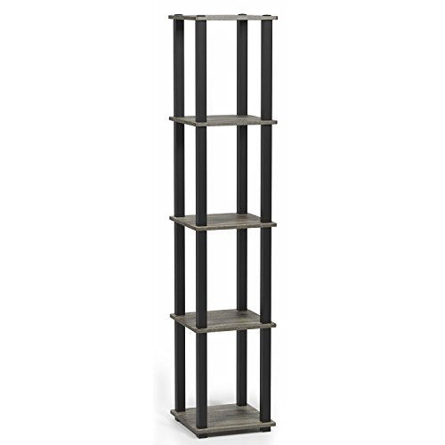 FURINNO Turn-S-Tube 5-Tier Corner Square Rack Display Shelf, French Oak Grey/Black - color: French Oak Grey/Black, size: 5-Tier Square Tube