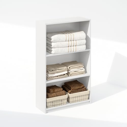 Furinno Reed Closet Organizers and Storage, 3-Tier Closet Organizer, Open Shelf Closet Storage, for Wardrobe, Bedroom, Living Room, White - color: White, size: 3-Tier Adjustable