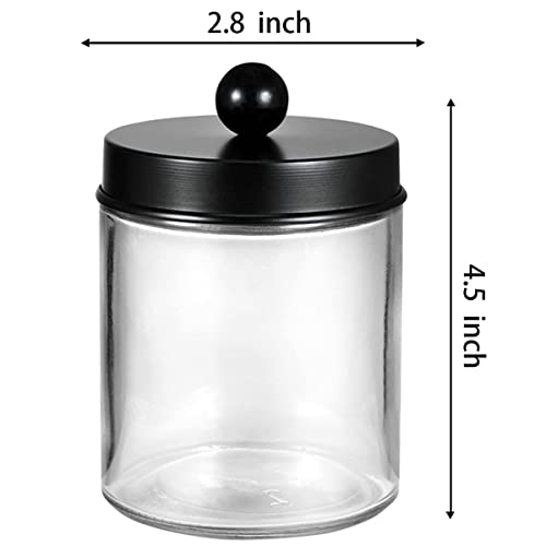 Amolliar 4 Pack Apothecary Jars Bathroom Vanity Storage Organizer Set -Countertop Canister with Stainless Steel Lids &Cute Stickers - Qtip Dispenser Holder for Qtips,Cotton Swabs,Makeup Sponges(Black) - color: Black