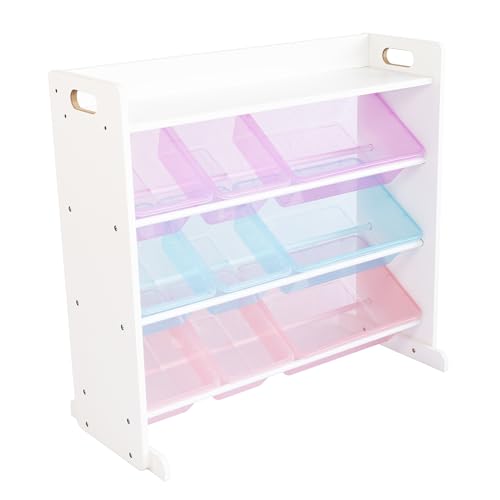 Humble Crew Toy Storage Organizer with 9 Removable Storage Bins for Kids Playroom, 3-Tier with Top Shelf Toddler Toy Organization, White/Purple/Pink/Blue - color: White/Purple/Pink/Blue