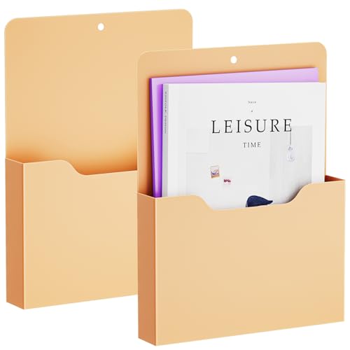 2 Pack Magnetic File Holder - Paper Holder, Pocket Organizer,Hanging Wall File Organizer Office Supplies Storage, Magazine Mail Organizer Case for Notebooks,Planners,Letter (Orange) - color: Orange Holder-2L