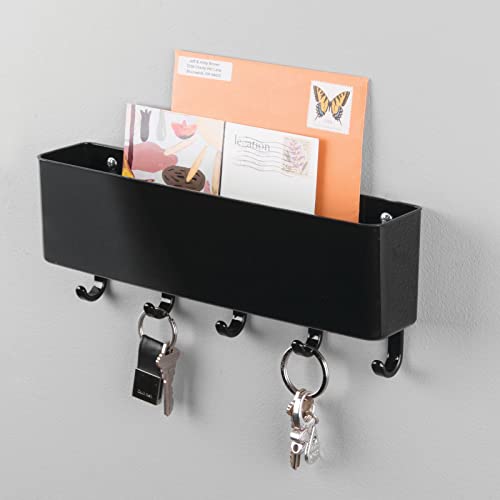 mDesign Mail, Letter Holder, Key Rack Organizer for Entryway, Kitchen - Wall Mount, Black - color: Black