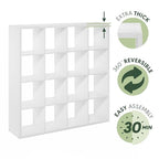 Furinno Cubicle Book Shelf, 16-Cube Bookshelf, Extra Thick Frame Reversible Tall Wide Bookcase with Open Back, 14.6 x 57.8 x 58, for Living Room, Bedroom, Home Office, Plain White - color: Plain White, size: 16-Cube