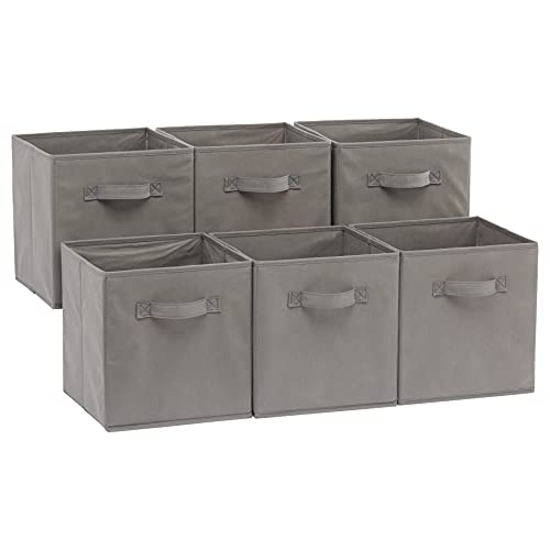 Amazon Basics Collapsible Fabric Storage Cubes Organizer with Handles, Sturdy, Foldable, Space-Saving, 10.5"x10.5"x11", Gray, 6-Pack - color: Gray, size: 10.5"x10.5"x11"