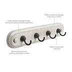 Spectrum Farmhouse Key Holder Wall Mount Rack for Entryway Garage Mudroom Hanging Organization, Easy Install Rustic Key Ring Holder Rack for Keychains Rings & Fobs, White Washed with Black Hooks