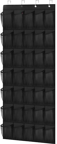 35 Large Pockets Over The Door Shoe Organizer, Hanging Shoe Organizer for Closet, Premium Clear Shoe Rack for Door, Shoes Hanger Organizers Storage Holder for Back of Door and 4 Metal Hook Black - color: Black, size: 35 Pockets
