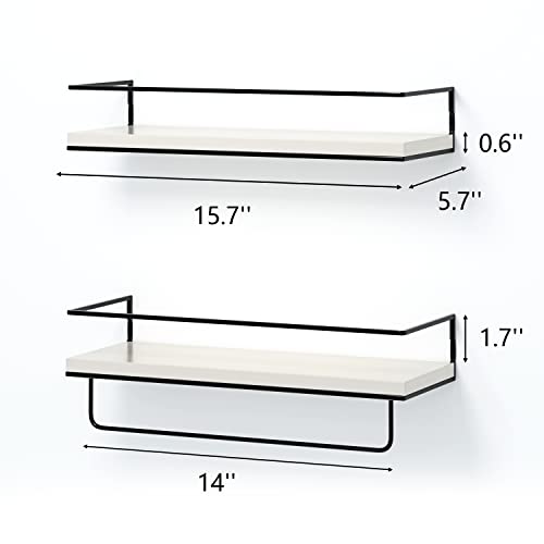 Shario White Floating Shelves - Set of 2, Wall Mounted Hanging Shelves with Black Towel Rack, Decorative Storage Shelves for Bathroom, Kitchen, Living Room & Bedroom (Modern White, 15.7 Inches) - color: Modern White