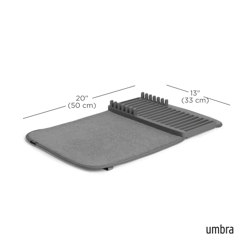 Umbra Udry Dish Rack and Microfiber Drying Mat – Space-Saving Design Folds Up for Easy Storage, Mini Rack, Gray - color: Gray, style: Mini Rack