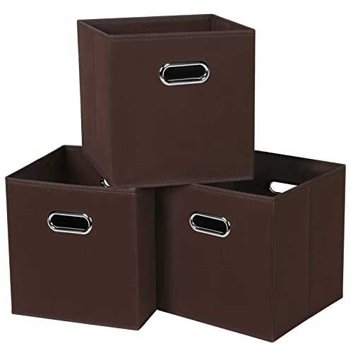 Black Fabric Cubby Storage Bins,13x13x13 Inches ,Cube Organizer Bin Foldable Storage Boxes with Dual Handles Fabric Organizer Box and collapsible Storage basket,Set of 3,Coffee - color: Coffee, size: 3 Pack