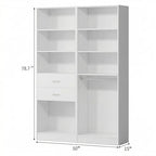 VOWNER 50'' Freestanding Closet System with Drawers & Adjustable Shelves & Rod, Wood Walk in Closet Organizer System, Shelving Unit, Garment Rack, Armoire Wardrobe Closet Bedroom White, BC - color: White