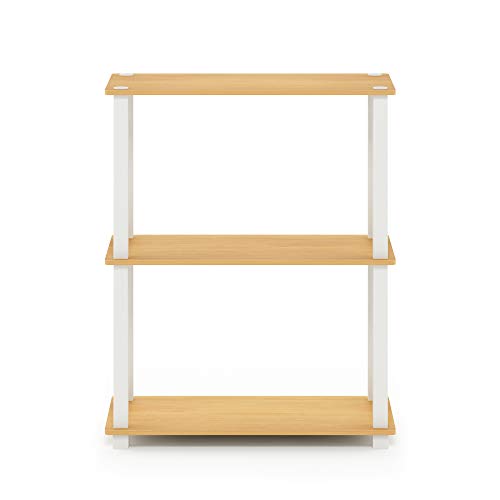 Furinno TURN-S-TUBE Storage Shelves, 3-Tier Book Shelf, Corner Shelf, Toolless Open Shelves, for Organization and Storage, Living Room, Garage, Home Office, Beech - color: Beech/White, size: 3-Tier Square Tube
