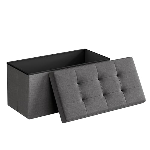 SONGMICS MAZIE Collection - 30 Inches Folding Storage Ottoman Bench, Ottoman Foot Rest, End of Bed Bench, Storage Chest, Load 660 lb, for Living Room, Bedroom, Entryway, Dark Gray ULSF47K - color: Dark Gray, size: 15"D x 30"W x 15"H