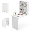Tangkula Foldable Wall Mounted Desk, Floating Table with Storage Shelves & Hooks, Space-Saving Fold-Up Murphy Desk for Small Spaces, Home Office, Dorm Room - color: White