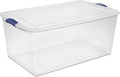 UlovelyM 105 Qt. Latch Box Plastic Storage Bin Tote Organizing Container With Durable Lid, Stackable and Nestable Snap Lid Plastic Storage Bin, 1 Pack, Clear With Blue Buckle