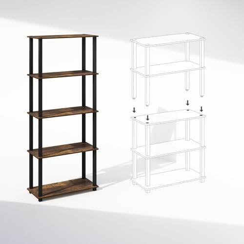 Furinno Turn-S-Tube Storage Shelves Set of 2, 3-Tier Book Shelf, Corner Shelf, Toolless Open Shelves, Square Tubes, for Organization and Storage, Living Room, Garage, Home Office, Amber Pine - color: Amber Pine/Black, size: 2-Pack, 3-Tier Square Tube