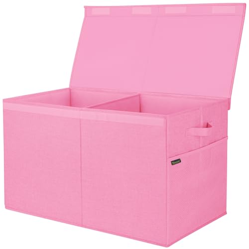 BALEINE Fabric Storage Bins with Lid, Collapsible Extra Large Storage Boxes Bins Baskets with Divider for Home Organizing (25"x13"x16", Pink) - color: Pink, size: 25"x13"x16"