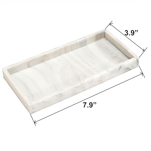 DNC Silicone Bathroom Tray for Counter, 2PC 7.9" Small Vanity Tray for Countertop, Kitchen Sink Soap Tray for Dish Holder Dispenser Toilet Tank Desk Organizer - color: Marble-like(7.9"+7.9"), size: 7.9" x 3.9" x 0.7"
