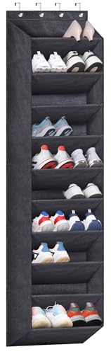 SLEEPING LAMB Over The Door Shoe Organizer for Closet with Large Deep Pockets, Narrow Shoe Rack for Door Hanging Boots Storage, Black - color: Black, size: 71''