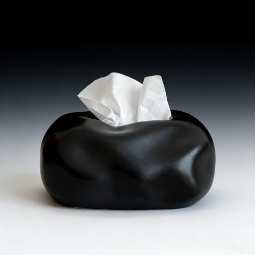 Ceramic Tissue Box Cover Modern Decorative Organizer for Facial Tissues Holder, Farmhouse Style Home Decor for Bathroom, Bedroom, Living Room & Office (Round Black) - color: Round Black