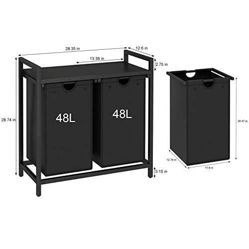 LAATOOREE Laundry Hamper, Two-Color 2 × 48L Laundry Basket with 2 Removable Laundry Sorter Bags and Top Shelf, Clothes Hamper for Laundry Room, Bathroom - style: 2bags-Rustic Brown