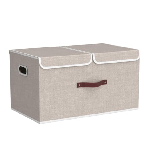TYEERS Extra Large Collapsible Storage Bins with Lids and Compartments, Washable, Fabric Storage Boxes, 21.7x13x11.8 inches, 2 Pack, Beige - color: Beige, size: 2-Pack 21.7x13x11.8 in