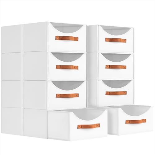 Homsorout Stackable Storage Drawers - Large Collapsible Storage Bins with Drawers, 8 Pack Closet Shelf Organizer Basket, Fabric Pull Out Organizer for Bedroom, Living Room, Dorm, White - color: White, size: 16 Inch. - 8 Pack