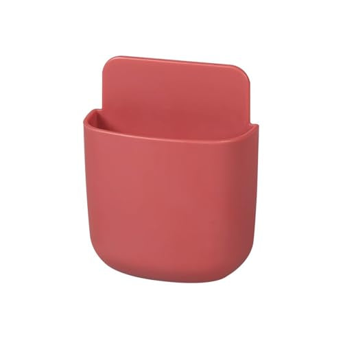 1Pcs Multi-Purpose Adhesive Wall Mounted Storage Box No-Drill Plastic Organizer for Remote Control Phone and Small Items Compact Space Saving Design(Red) - color: Red