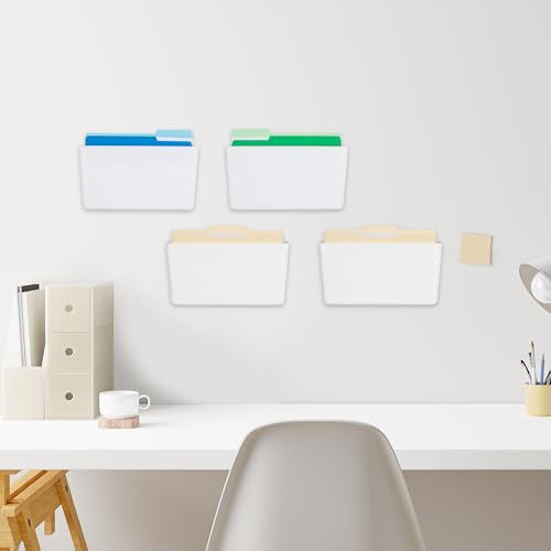 EASEPRES 4 Pack White Plastic Single Pocket Hanging File Organizer, Wall Mount Paper Mails Magazines Holder, Mounted Folder Bins for Office, School and Home, 12.99x4.13x7.48 inches - color: White, size: 4 Pack