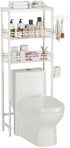 Golpart 3-Tier Over-The-Toilet Storage Shelf,Heavy-Duty Adjustable Bathroom Rack with 2 Mesh Baskets,Toilet Paper Holder & Hooks,Space-Saving Organizer for Bathroom,10”D x 24”W x 66”H,White - size: White with Baskets-10"D x 24"W x 66"H