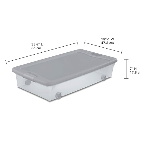 Sterilite 12 Pack Wheeled Under Bed Storage Container, 56 Qt Plastic Bin with Latching Lid for Organization - Clothes & Shoes Organizer, Silver Tint - color: Silver, size: 12 Pack