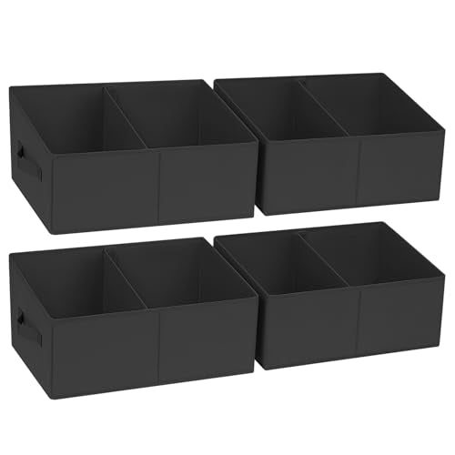 DIMJ Trapezoid Storage Bins for clothes - 4 Packs Closet Organizers and Storage Baskets, Foldable Closet Baskets with Handles and Divider, Closet Storage Bin Toybox for Shelves Living Room Bedroom - color: Black, size: 4 Bins 16.5"x11"x7.8"