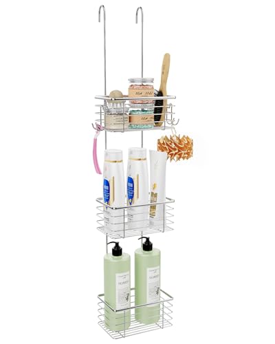 3-Tier Small Hanging Bathroom Organizer,caddy hanging,Shampoo Holder Stainless Steel,over the door shower caddy,shower storage - size: Narrow three-layer design