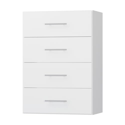 4 Drawer Short Tower, Modular Wood Closet System Organizer with Storage, Clothing Rack for Hanging Clothes, White, 25.5"W - color: White, size: 25.5" Wide, style: 4 Drawer Short Tower