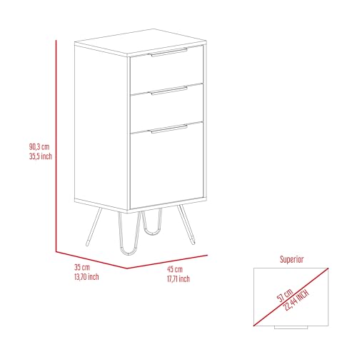 Tuhome Augusta Light Dresser with Three Spacious Drawers, Modern Hairpin Metal Legs, Wide Superior Top for Bedroom Organization, Compact Storage Solution for Small Spaces